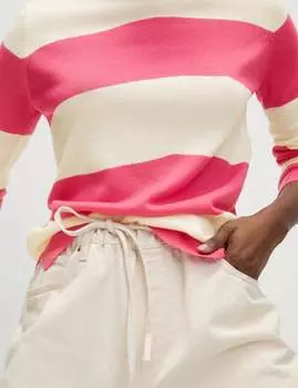 Супермягкий полосатый свободный джемпер с круглым вырезом Marks & Spencer, розовый