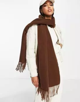Супермягкий шарф с кисточками ASOS DESIGN шоколадного цвета
