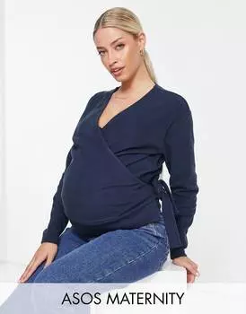 Супермягкий темно-синий топ с запахом ASOS DESIGN Maternity