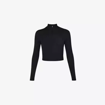 Супермягкий топ из эластичного трикотажа с длинными рукавами и застежкой-молнией на половину длины Sweaty Betty, черный