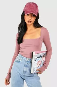 Супермягкий топ премиум-класса с квадратным вырезом и длинными рукавами boohoo, фиолетовый