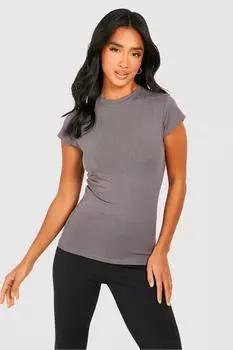Супермягкий топ с короткими рукавами Petite Premium boohoo, серый