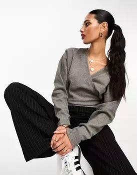 Супермягкий топ с запахом темно-серого меланжа ASOS Design