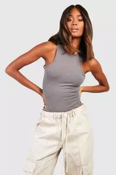 Супермягкое боди премиум-класса с воротником-борцовкой boohoo, серый