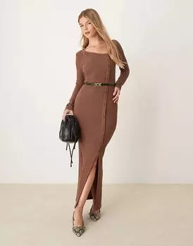 Супермягкое макси асимметричное платье коричневого цвета ASOS DESIGN