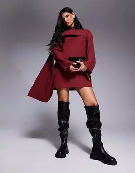 Супермягкое мини-платье с шарфиком в бордовом цвете ASOS DESIGN