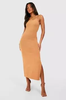 Супермягкое платье мидакси премиум-класса Racer с низким вырезом boohoo, бежевый