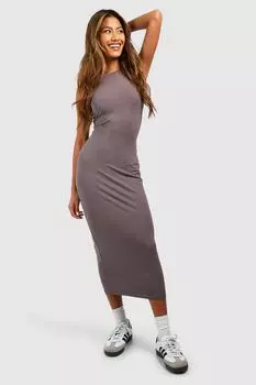 Супермягкое платье мидакси премиум-класса с воротником-борцовкой boohoo, серый