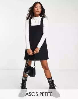 Супермягкое платье мини-джемпер 2 в 1 с квадратным вырезом ASOS DESIGN Petite в черно-белом цвете
