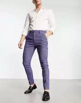 Супероблегающие брюки из смесовой шерсти ASOS DESIGN в темно-синюю микроклетку