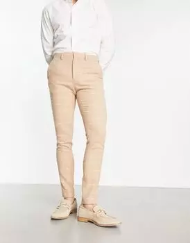 Супероблегающие брюки в клетку из смесовой шерсти ASOS DESIGN