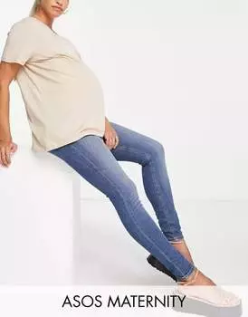 Супероблегающие джинсы скинни ASOS DESIGN Maternity аутентичного синего цвета с завышенной талией и выпуклостью снизу