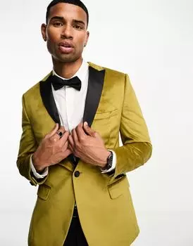 Супероблегающий бархатный золотистый пиджак ASOS DESIGN