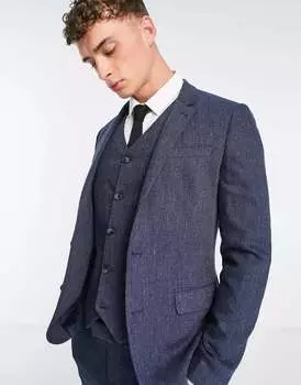 Супероблегающий пиджак из смесовой шерсти ASOS с рисунком "елочка"