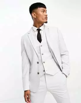 Супероблегающий пиджак серого цвета с микротекстурой ASOS Wedding