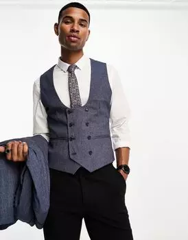 Супероблегающий свадебный жилет темно-синего цвета с микротекстурой ASOS DESIGN