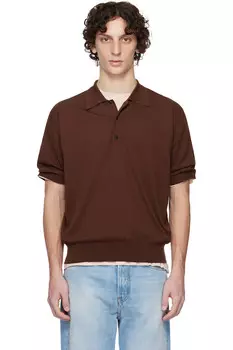 Суперплотная хлопковая трикотажная поло Auralee, коричневый