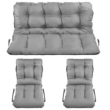 СуперПодушка24. Подушка сиденья Подушка для садовой скамейки - подушка для скамейки Подушка для скамейки 180x60x50 см с 2 подушками для стульев 48x96 см - атмосферостойкая - коричневый лен SuperKissen24., серый