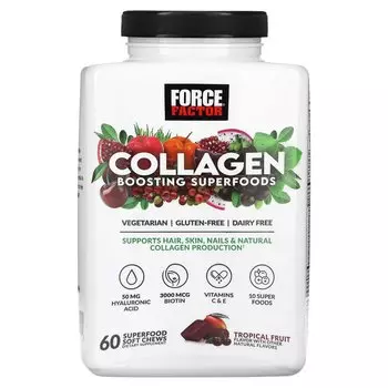 Суперпродукты, Повышающие выработку коллагена, тропические фрукты, 60 мягких жевательных конфет из суперпродуктов Force Factor