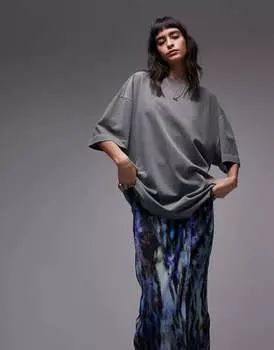 Суперразмерная футболка с круглым вырезом Topshop Premium Basic удлиненного кроя цвета шалфея