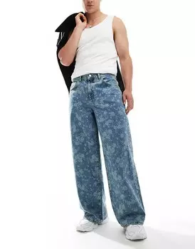 Суперширокие джинсы с цветочным узором ASOS DESIGN синего цвета