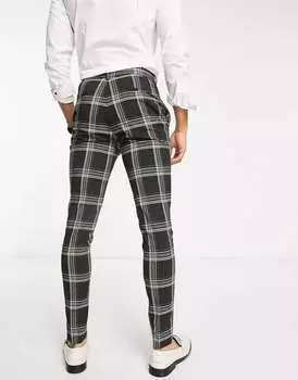 Суперскинни ASOS в комбинированных зеленых костюмных брюках в клетку
