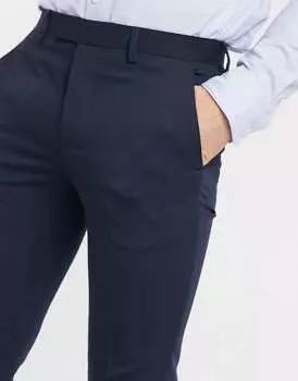 Супертонкие эластичные костюмные брюки из полиэстера Jack & Jones Premium темно-синего цвета - NAVY