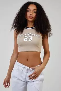 Суперукороченный университетский топ со спортивными полосками Pink Vanilla, бежевый