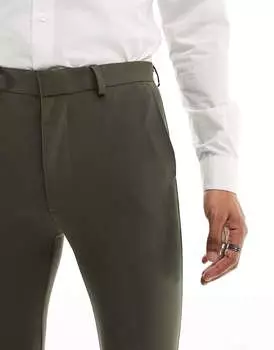 Суперузкие костюмные брюки цвета хаки ASOS