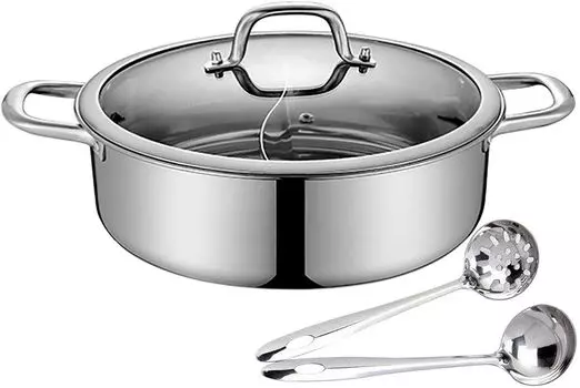 Суповая кастрюля, индукционная нержавеющая сталь 304 с крышкой, горячая кастрюля, кастрюля для макарон, кастрюля для мяса, посуда для индукционной плиты, газовой плиты (32 см) easybuy