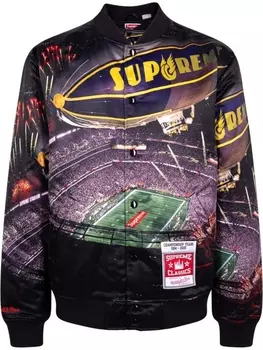 Supreme бомбер из коллаборации с Mitchell & Ness Stadium, фиолетовый