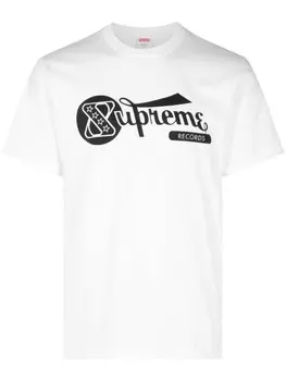 Supreme футболка из хлопка с надписью Records, белый