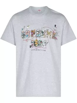 Supreme футболка из хлопка в стиле университетской школы, серый