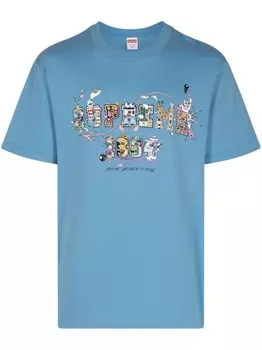 Supreme футболка из хлопка в стиле университетской школы, синий