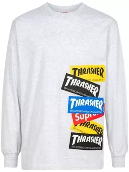 Supreme футболка с длинными рукавами из коллаборации с Thrasher, серый