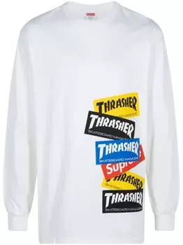Supreme футболка с логотипом из коллаборации с Thrasher, белый