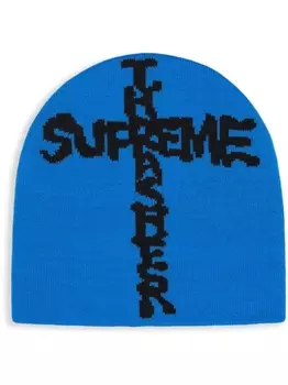 Supreme шапка бини Blue с логотипом из коллаборации с Thrasher, синий