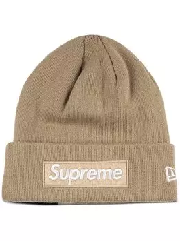 Supreme шапка бини Box Logo из коллаборации с New Era, нейтральный цвет