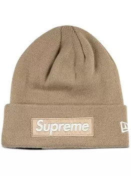Supreme шапка бини Box Logo из коллаборации с New Era, нейтральный цвет