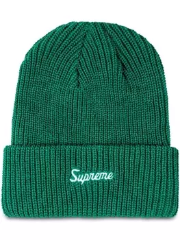 Supreme шапка бини крупной вязки, зеленый