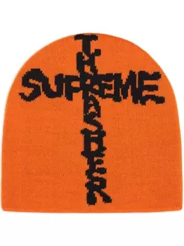 Supreme шапка бини Orange с логотипом из коллаборации с Thrasher, оранжевый