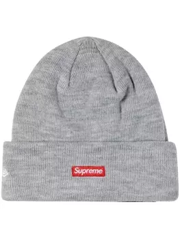 Supreme шапка бини S Logo из коллаборации с New Era, серый