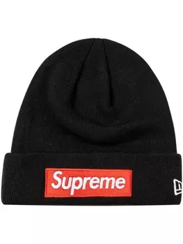 Supreme шапка бини с логотипом из коллаборации с New Era, черный
