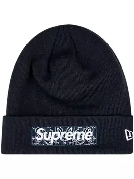 Supreme шапка бини с логотипом из коллаборации с New Era, синий