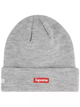 Supreme шапка бини с логотипом из коллаборации с New Era, серый