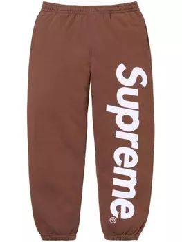 Supreme спортивные брюки из хлопка с атласной аппликацией, коричневый