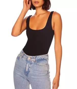 Susana Monaco Фирменное боди эластичной вязки с низкой открытой спиной и майкой, черный