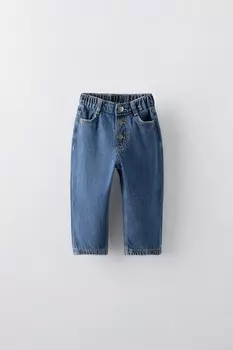 Суженные джинсы с пуговицами ZARA, средне-синий