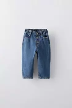 Суженные джинсы с пуговицами ZARA, средне-синий