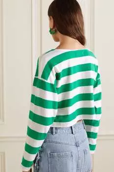 SUZIE KONDI Укороченная футболка из хлопкового джерси в полоску Psaras, зеленый